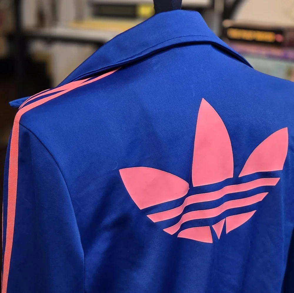 Track Set: Adidas Jacket (S) and Pants (XS) in Blue with Neon Pink Accents, 2012 - Picture 3 of 9